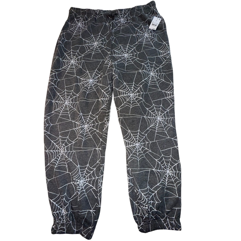 Doe Women XL Spider Web Jogger Sweatpants Gray/White Goth